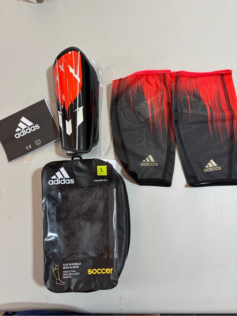 adidas Messi Black and coral orange Soccer Shin Guard Set